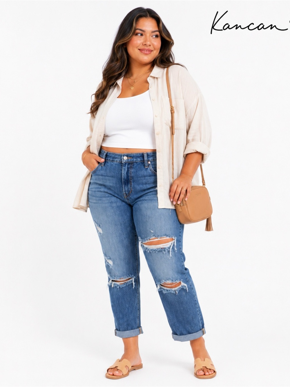 KANCAN Ripped Relaxed Crop Jeans